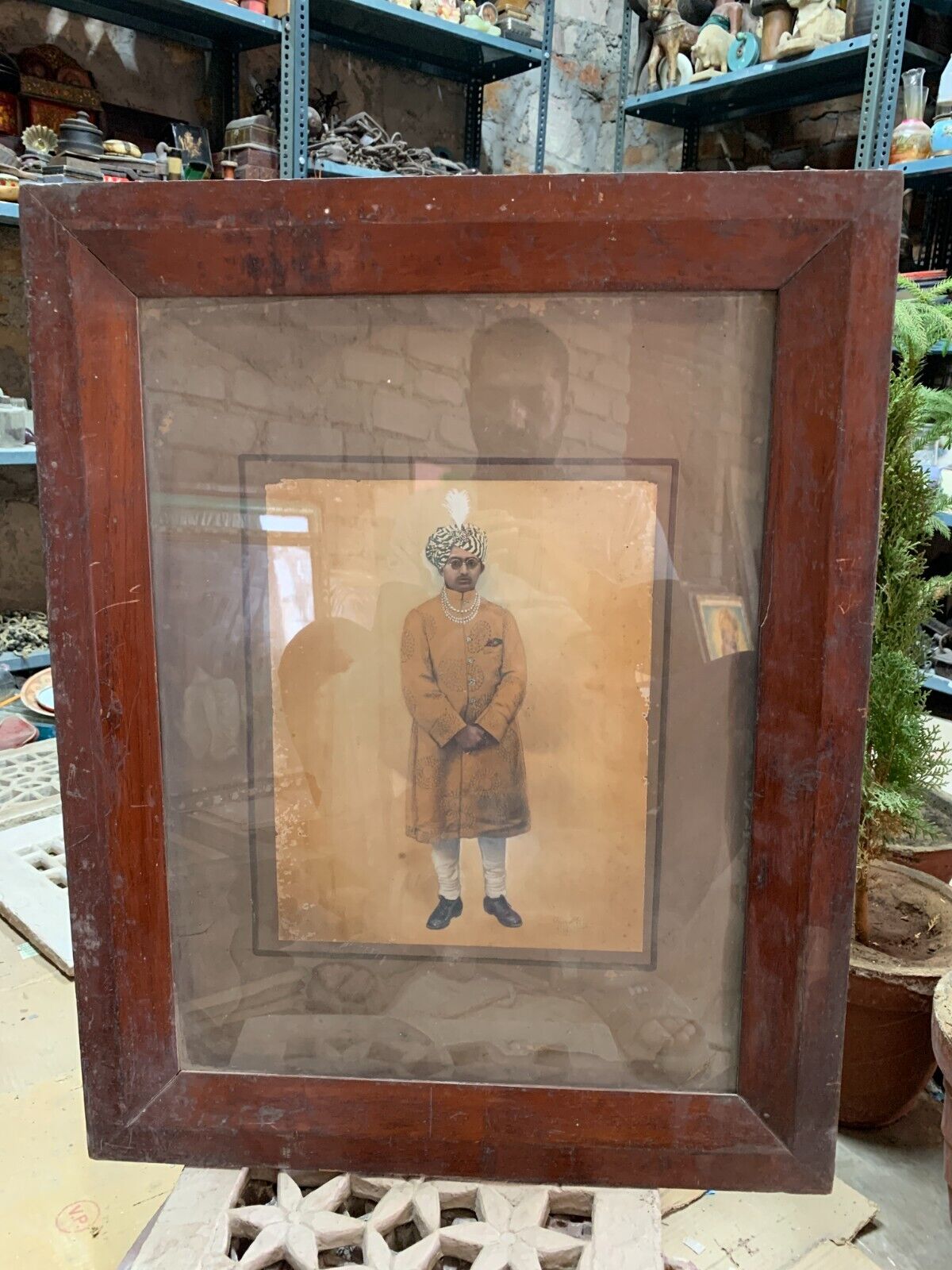 1900\'s Vintage Old Rajasthani Royal Family Man Portrait Painting Wooden Framed