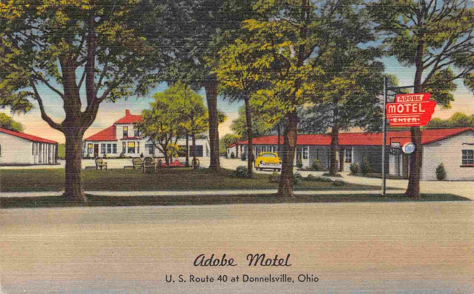 Adobe Motel US 40 Donnelsville Ohio linen postcard