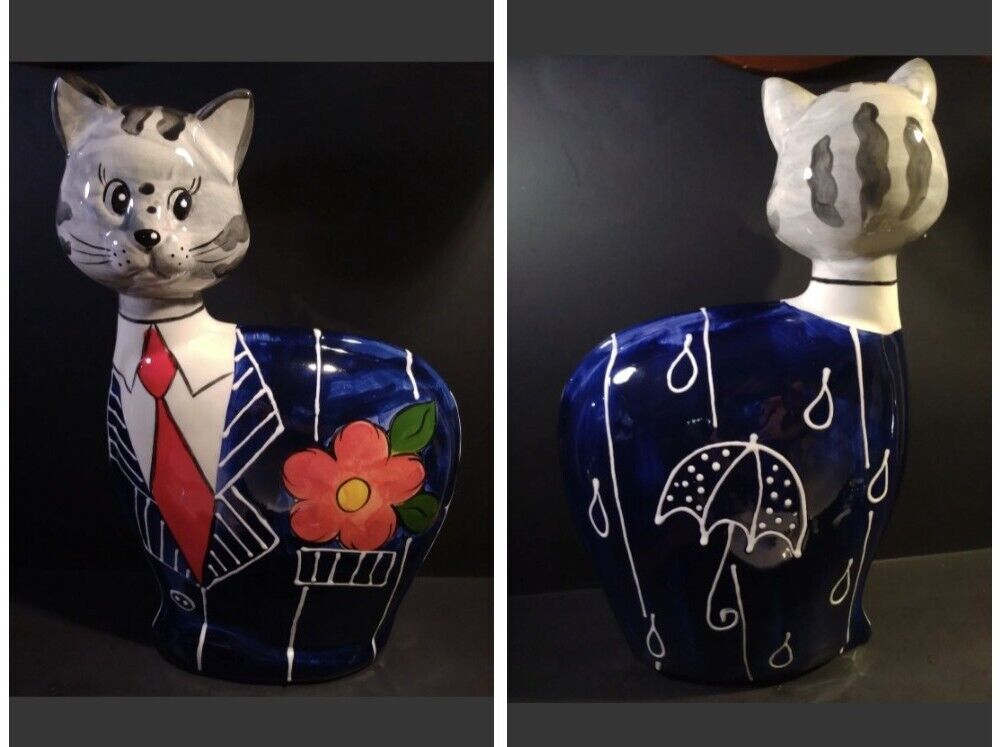 Ceramic Art Pottery Turov Limited Edition Blue Suit Gala Cat 14\