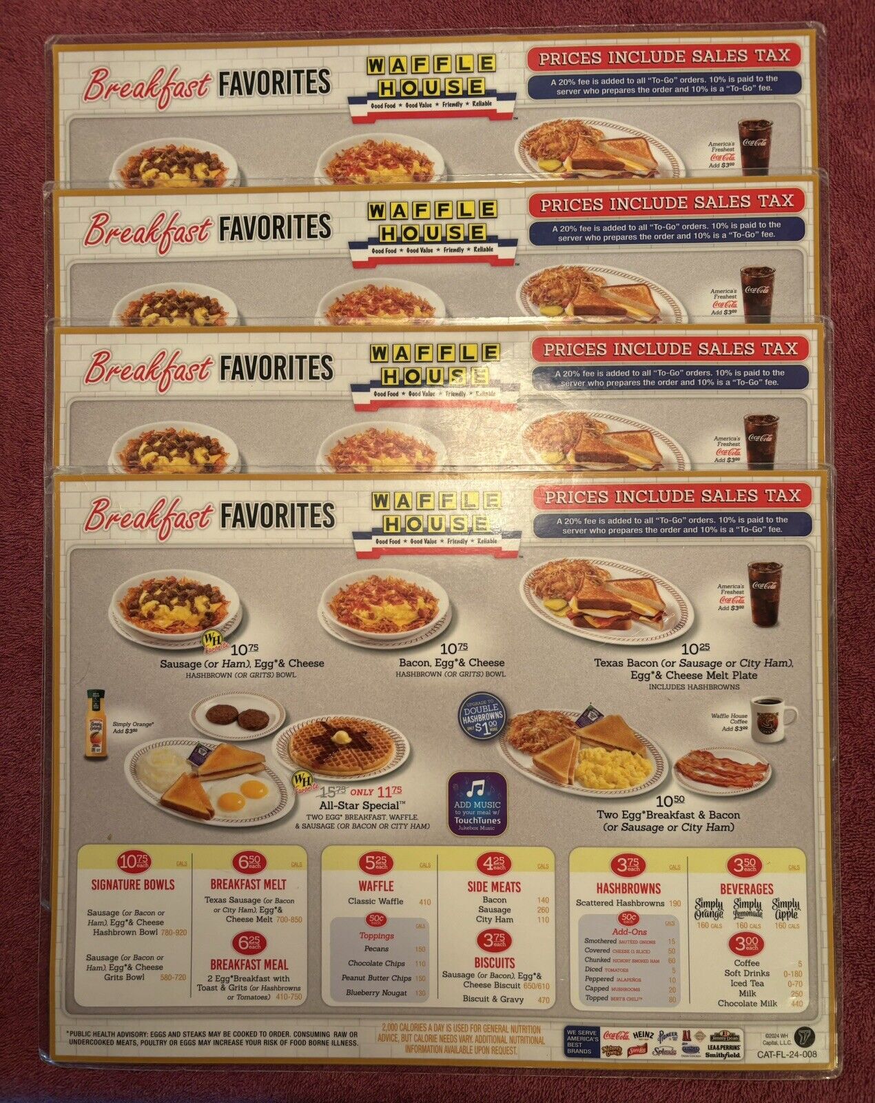 WAFFLE HOUSE MENUS, set of 4, ORIGINAL AND IN VG CONDITION 