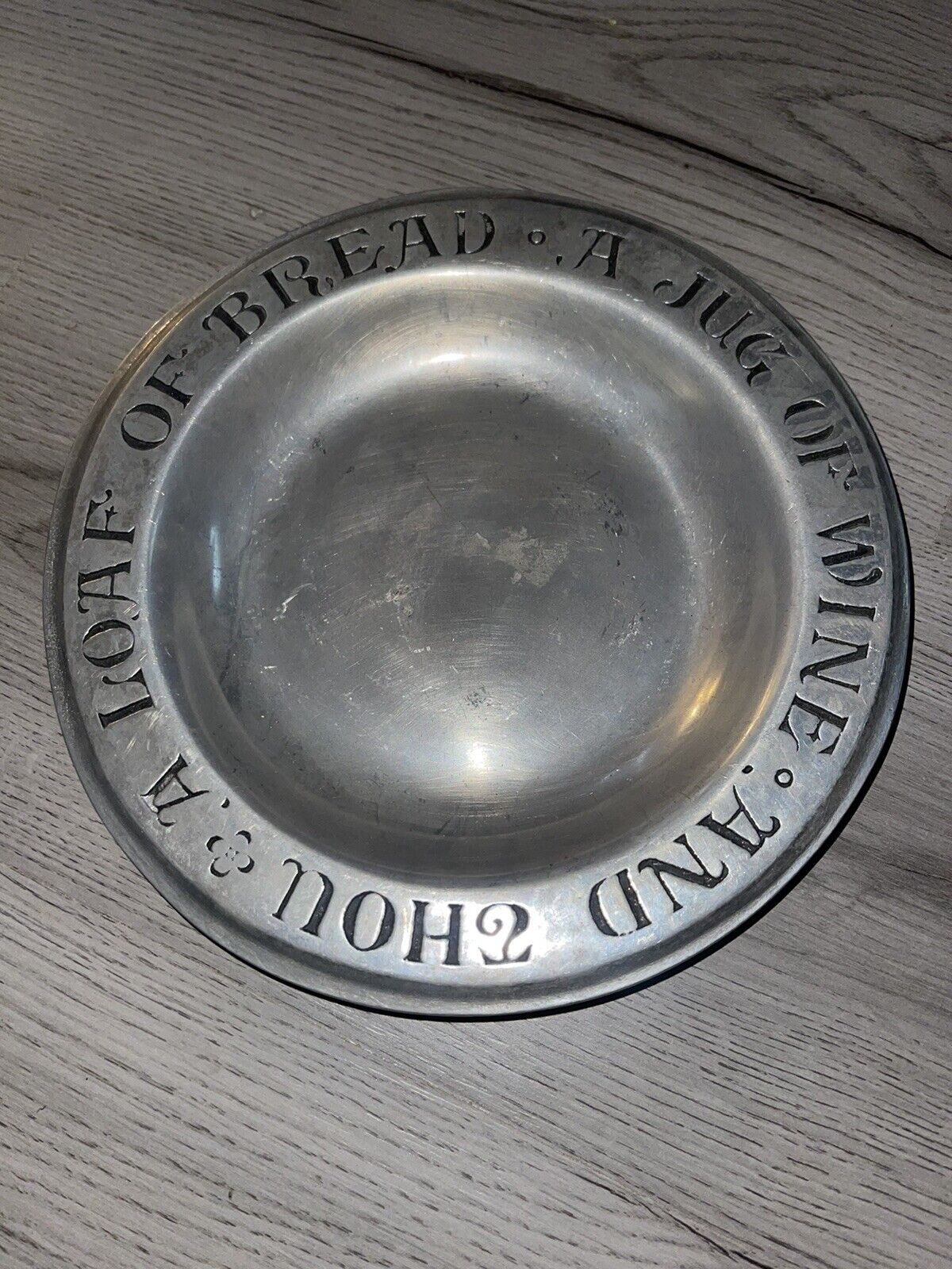 Vintage Wilton Armetale Pewter Plate A Jug of Wine A Loaf of Bread And Thou Bowl