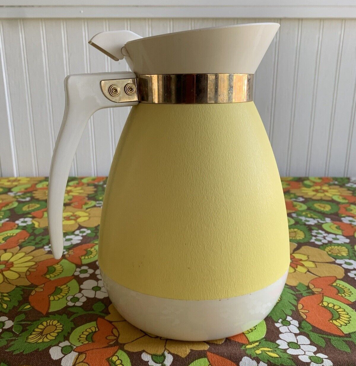 Vintage MCM West Bend Yellow Plastic Insulated Pitcher Hot or Cold