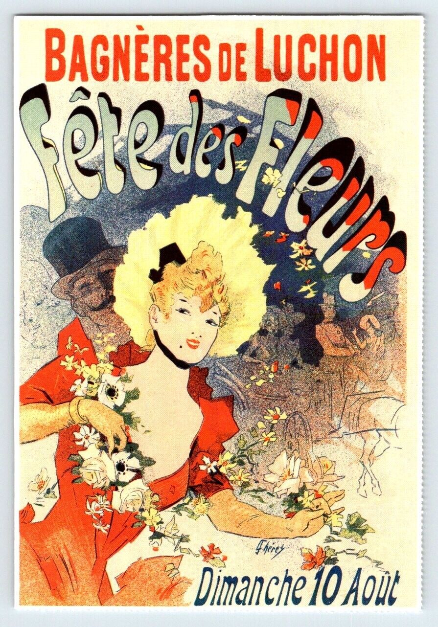 Poster Flower Show Bagneres de Luchon 1890 Jules Cheret Reprint Postcard BRL20