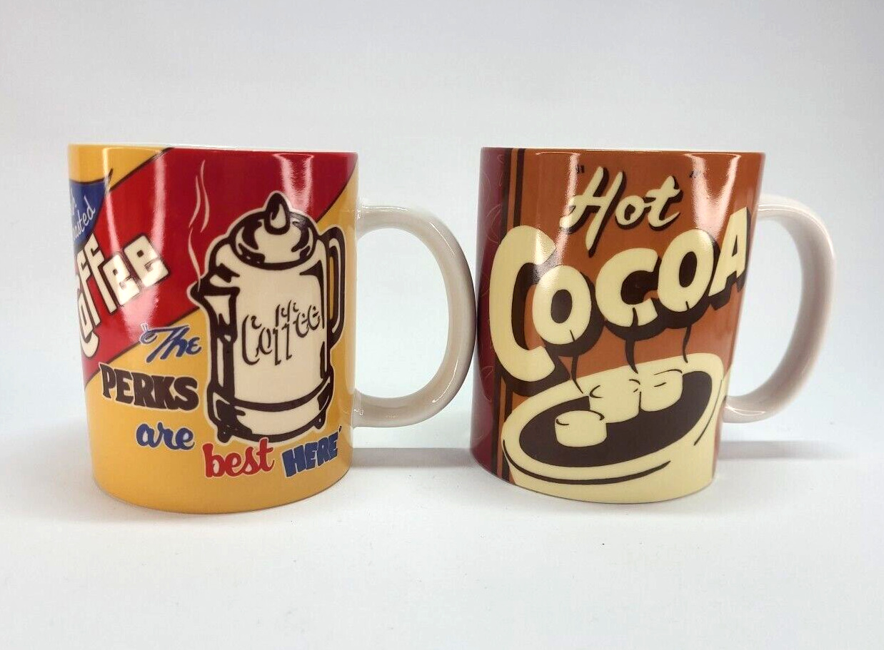 set of 2 Coffee Break & Cocoa mugs Marty Mummert Sign Co retro Amcal gift of Art