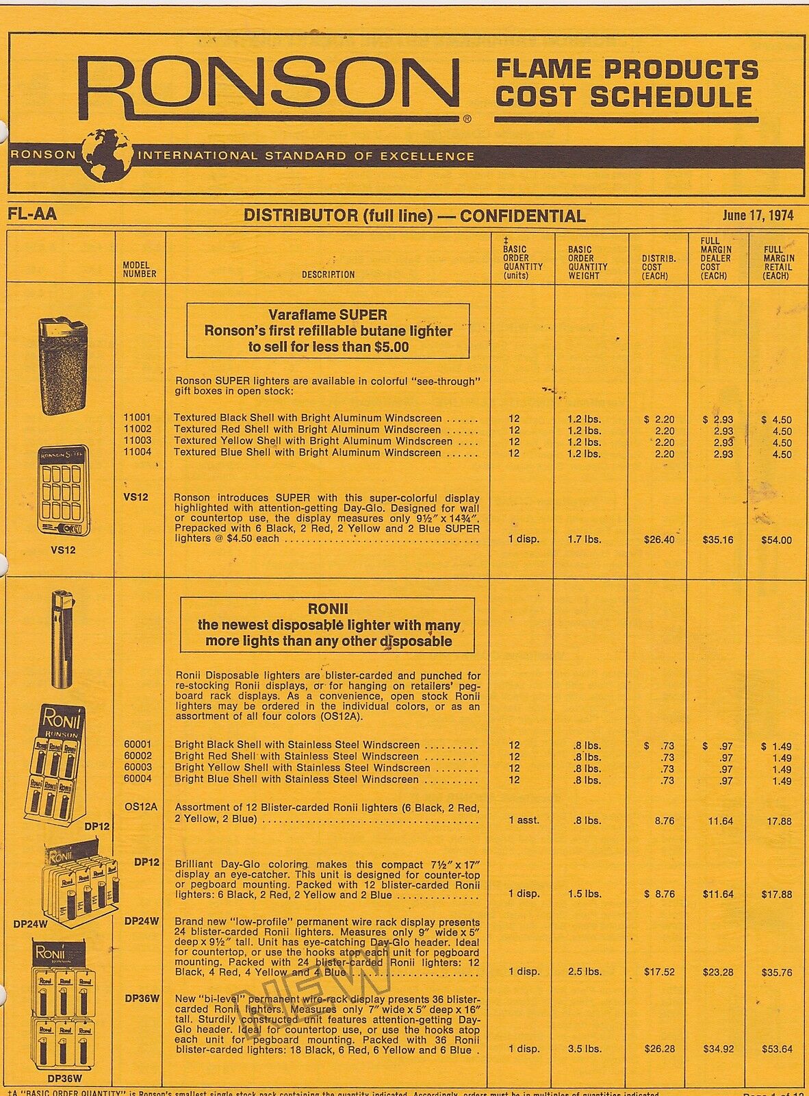 #MISC-0233 - JUNE 1974 RONSON lighter CATALOG PRICE LIST