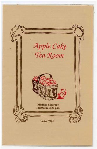 Apple Cake Tea Room Menu Knoxville Tennessee 1990\'s