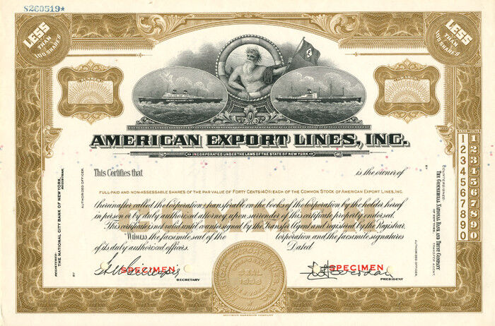 American Export Lines, Inc. - Stock Certificate - Specimen Stocks & Bonds