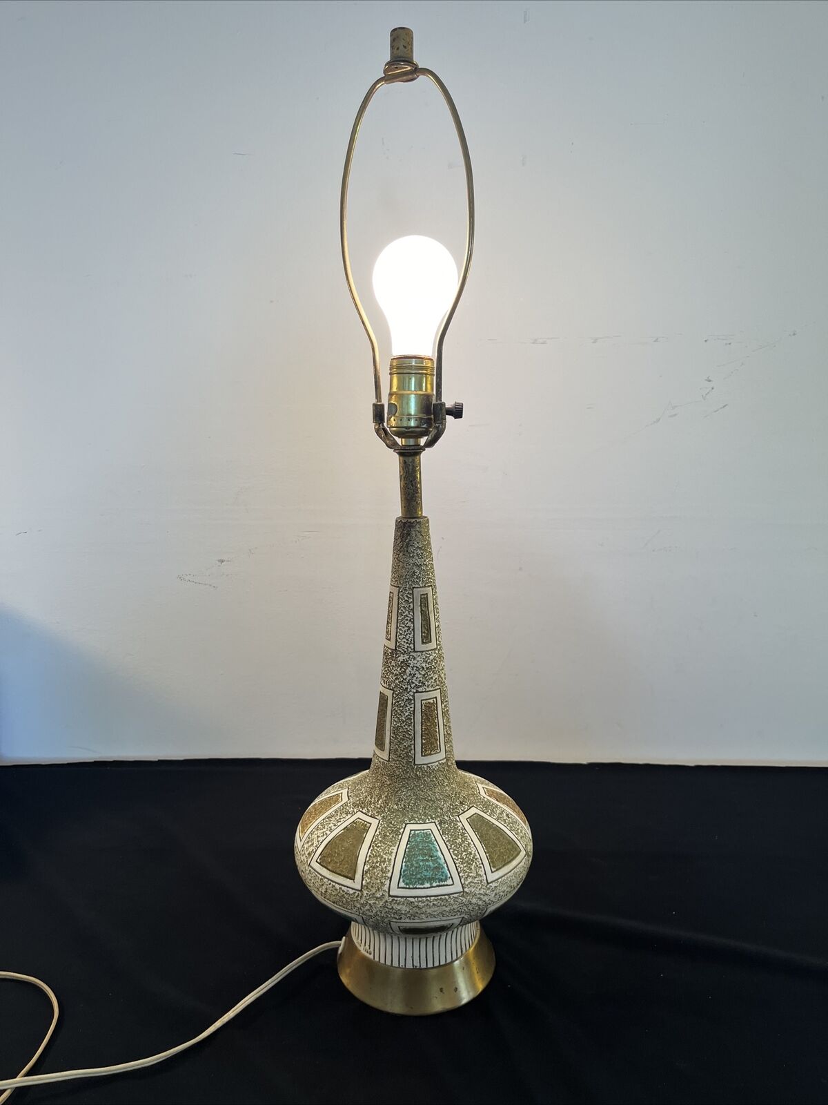 Mid Century Blue Quartite Creative Corp Table Lamp 1960 Textured Chalkware