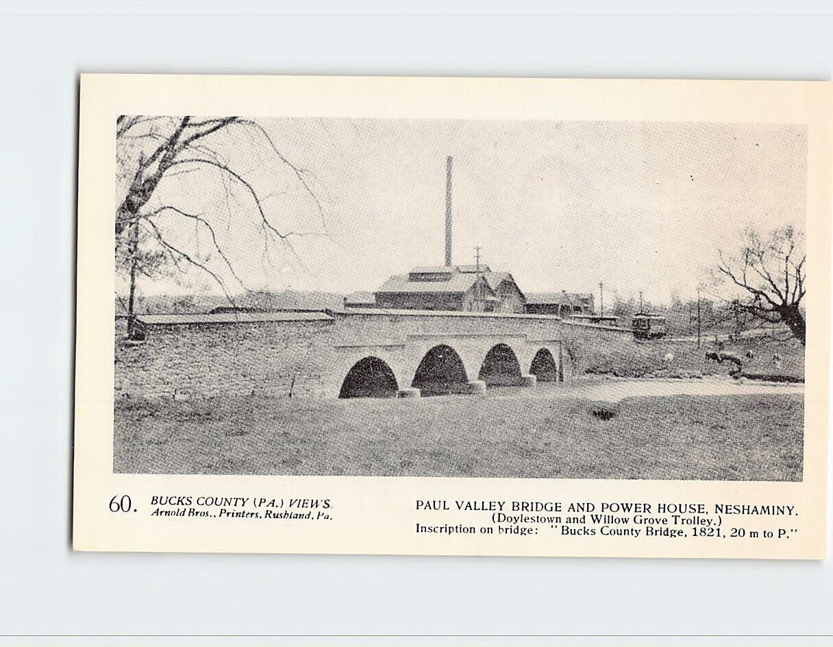 Postcard Paul Valley Bridge and Power House Neshaminy Pennsylvania USA