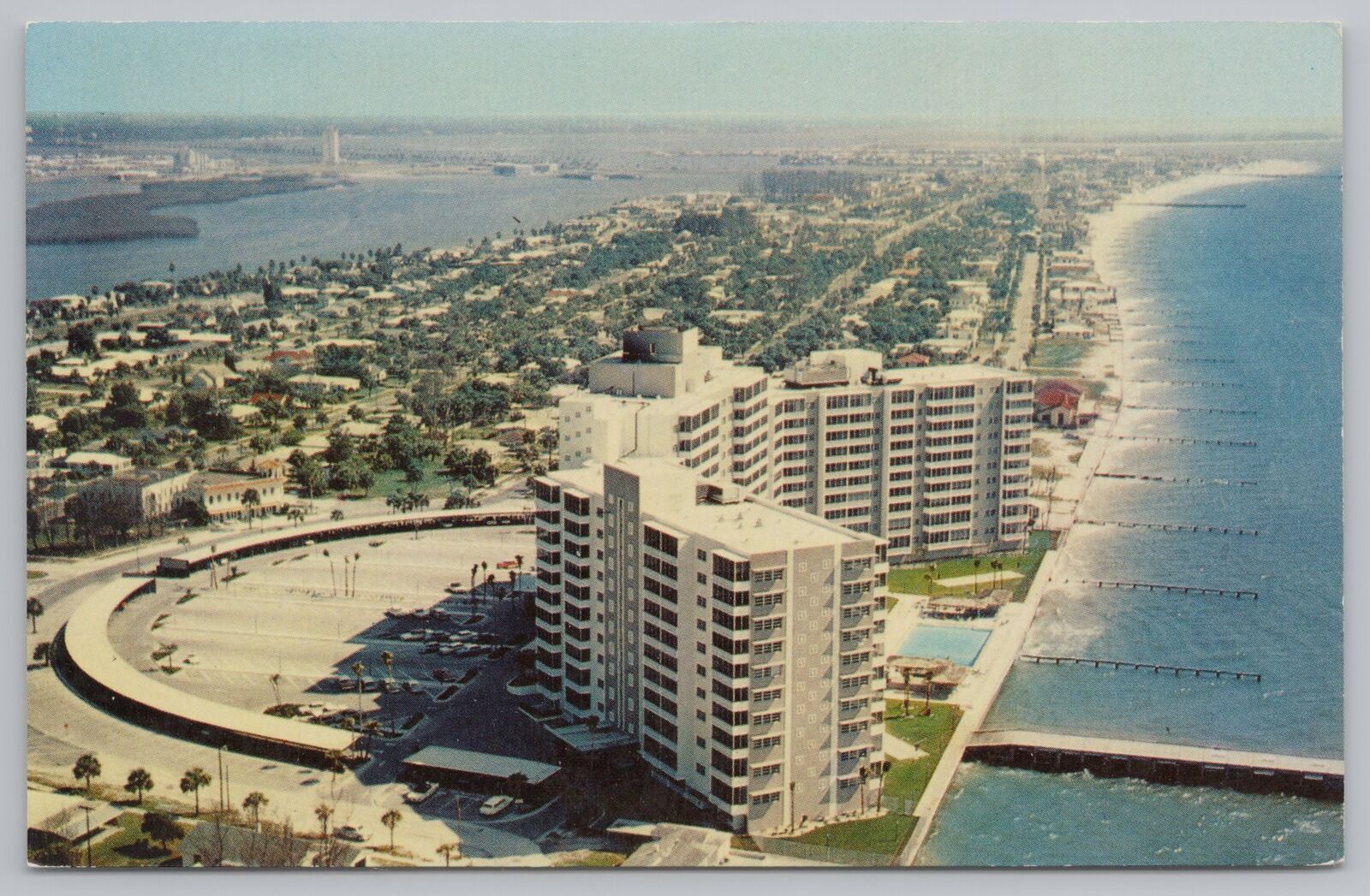 Main Street~Air View Of Clearwater Beach FL Over Apartments~Vintage Postcard
