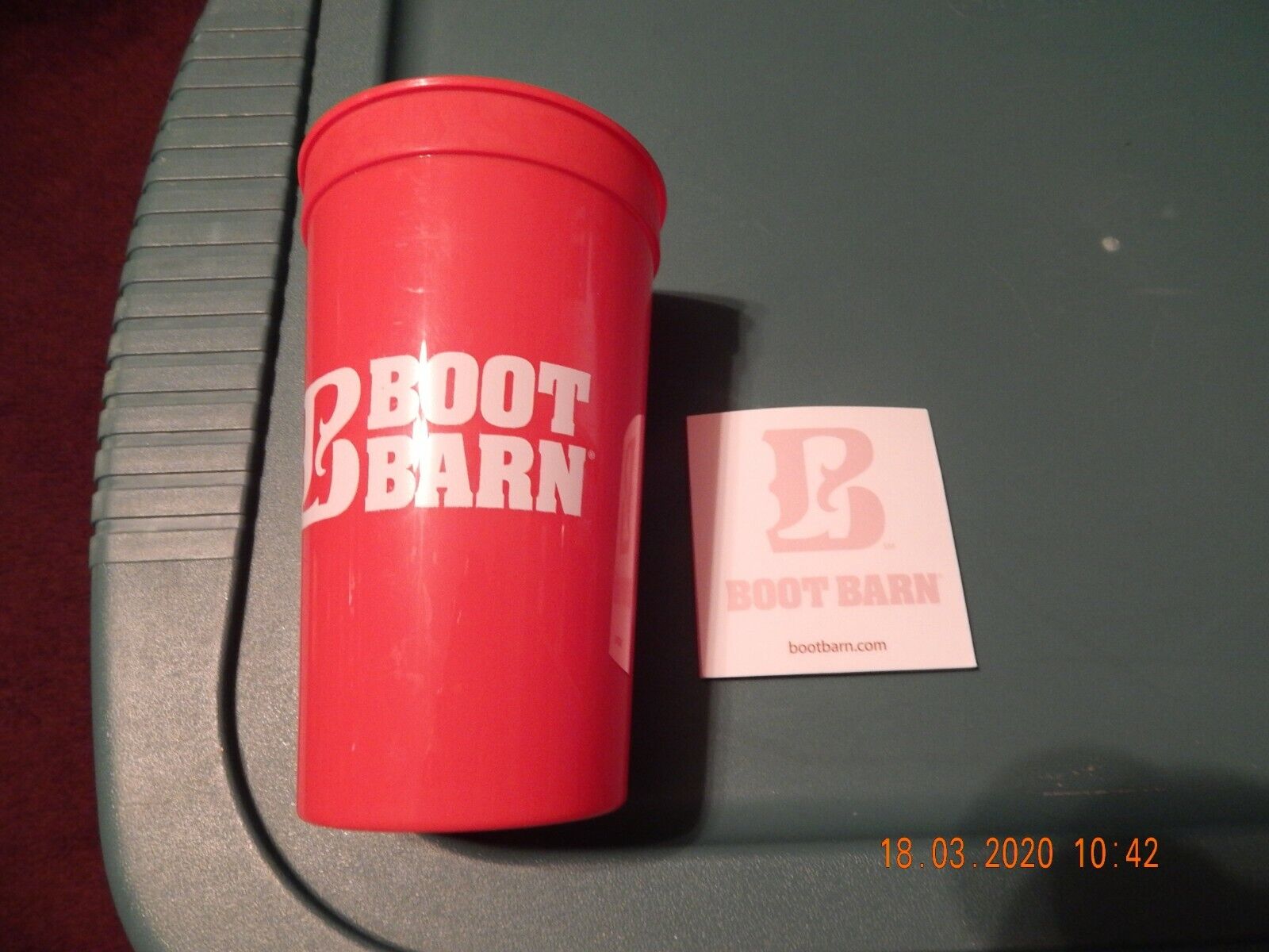 BOOT BARN WORK WEAR COWBOY RED AND WHITE DRINK CUP 22OZ BPA FREE & NOTE PAD NEW