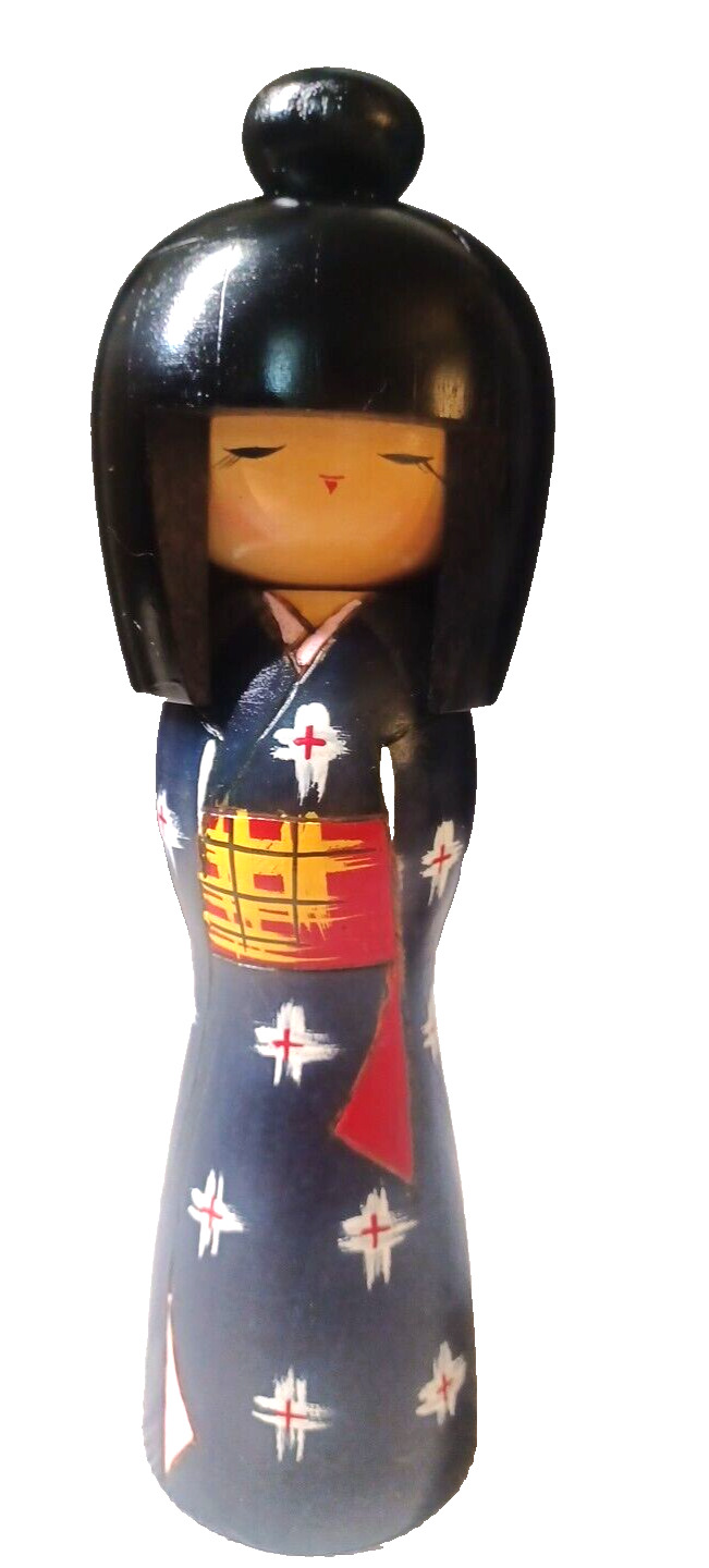 Sadao Kishi Japanese Sosaku Kokeshi Doll Kimono Wooden Lacquered Handpainted