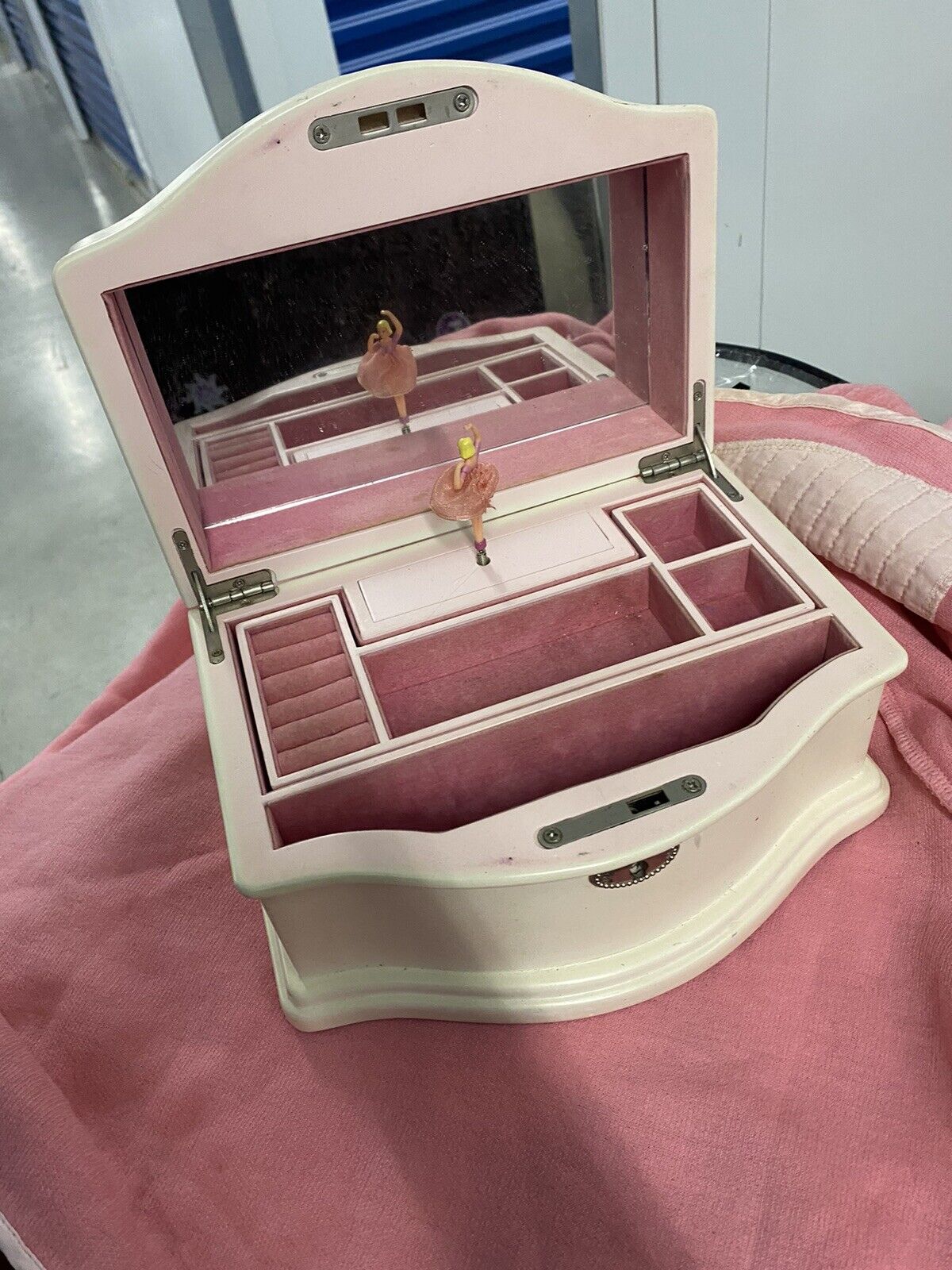 Vintage Ballerina Jewelry Box - Pink Velvet/Satin Lining. Used
