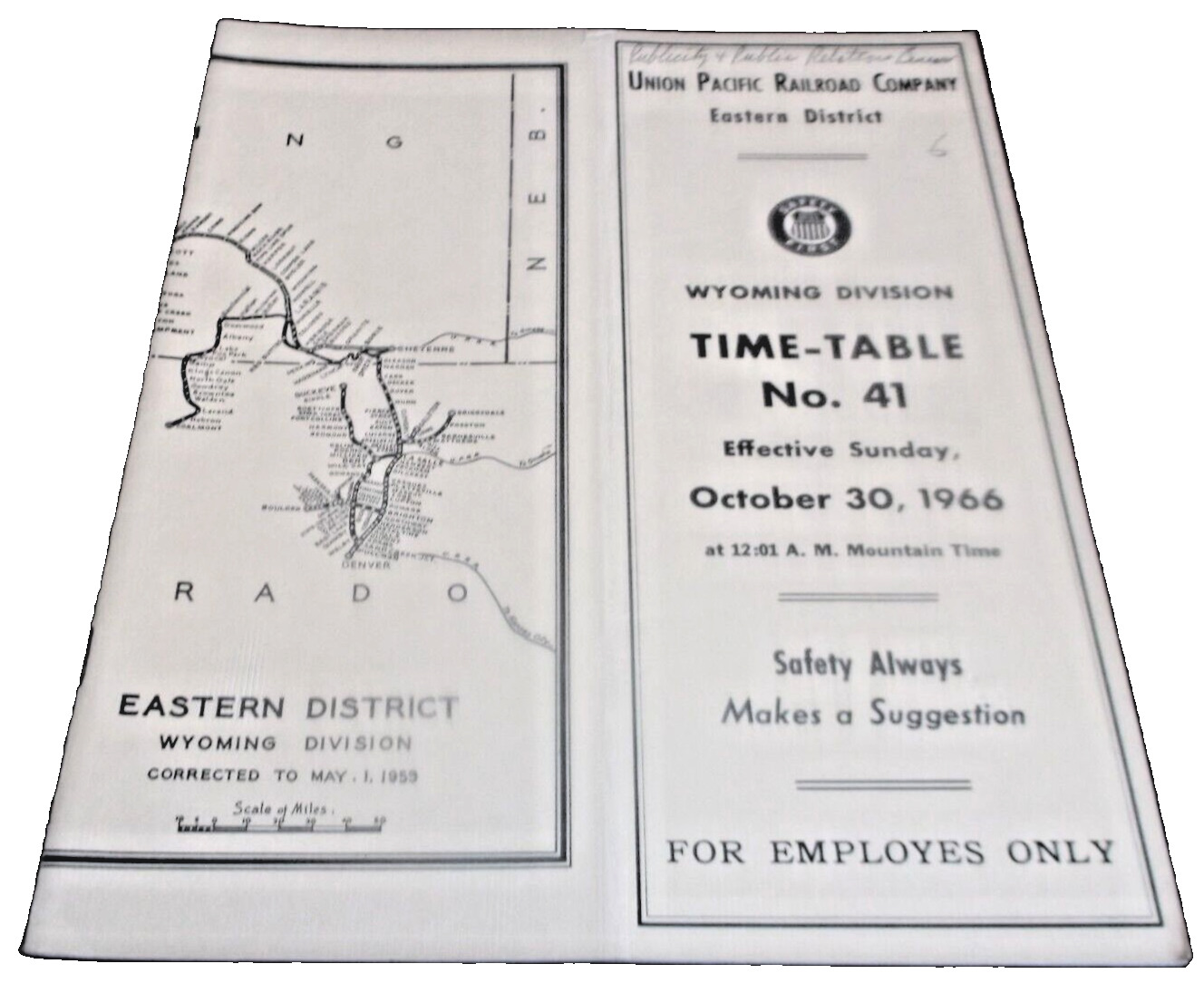 OCTOBER 1966 UNION PACIFIC WYOMING DIVISION EMPLOYEE TIMETABLE #41