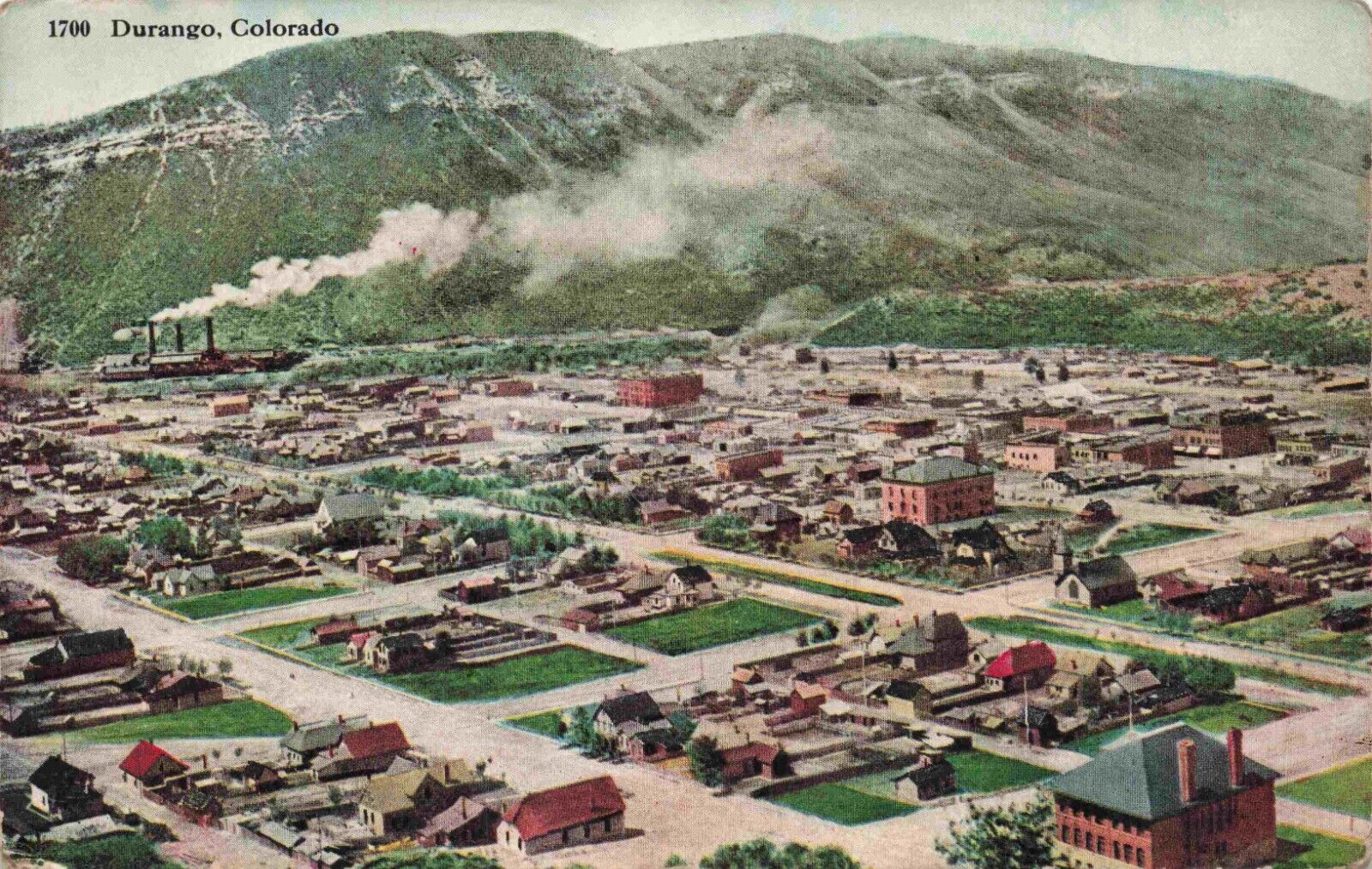 c1914 Durango Colorado Birds Eye View of City Town Factory Vintage CO Postcard