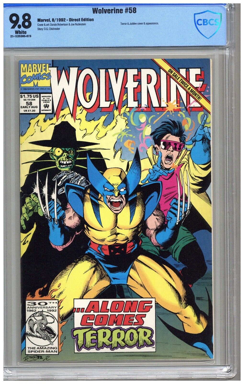 Wolverine  # 58   CBCS  9.8   NMMT  White pgs  8/92  Terror & Jubilee cover & Ap