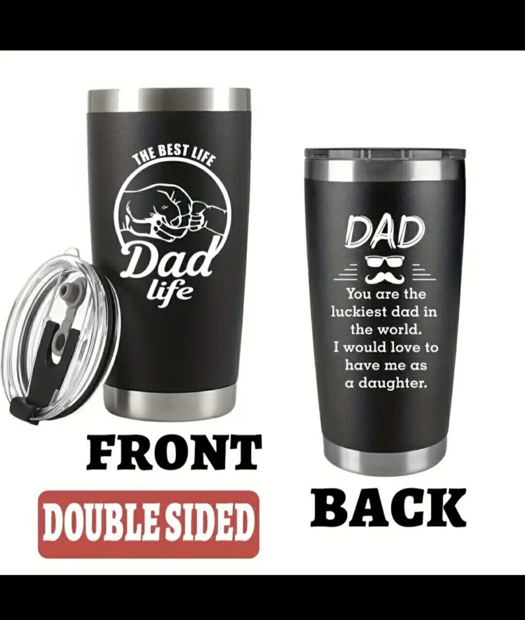 1pc Stainless Steel Gift Cup For Father's Da With Enhanced Lid. Holds Hot N Cold