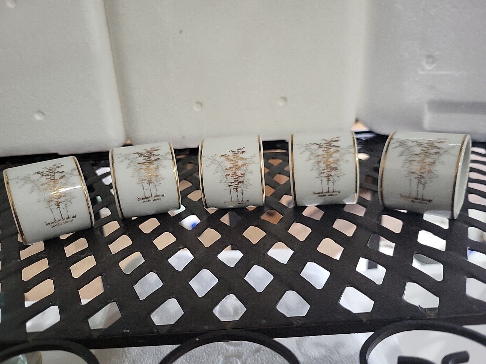 Set of 5 FUKAGAWA Arita Japan Gold Bamboo NAPKIN RINGS 