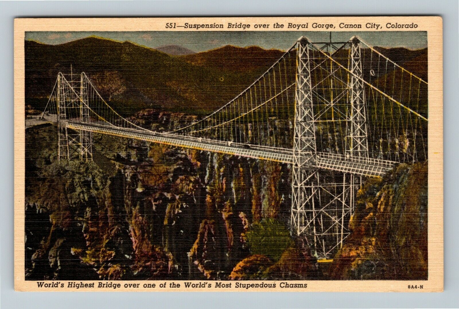 Canon City CO-Colorado, Suspension Bridge Over Royal Gorge Vintage Postcard