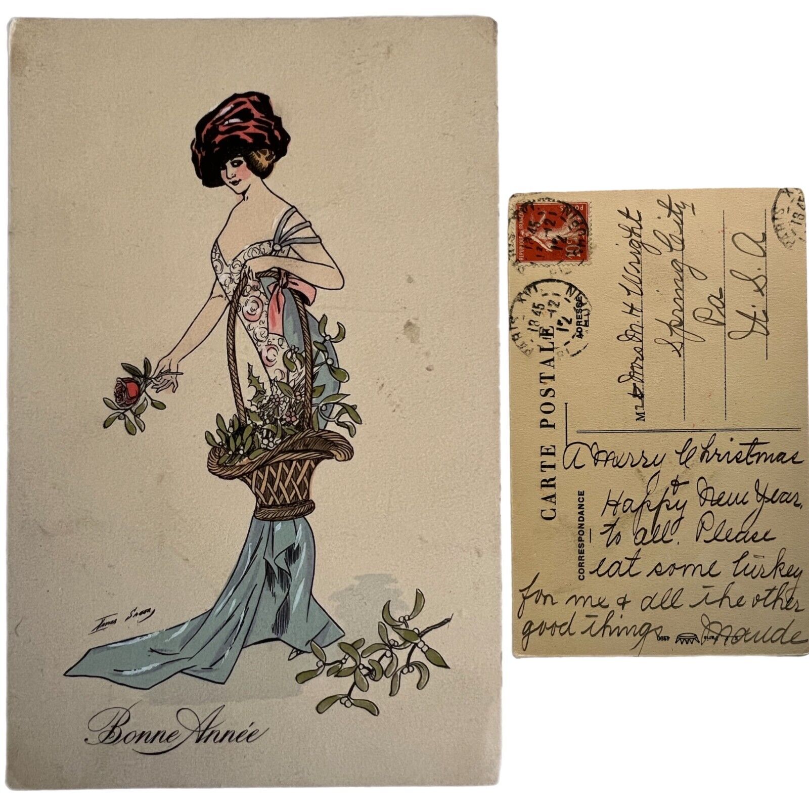 Vintage Art Nouveau Deco Glamour Lady Postcard Paris France Xavier Sager Signed