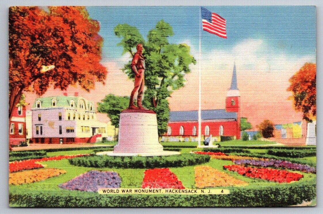 Hackensack NJ New Jersey Postcard World War Monument Historic Figure
