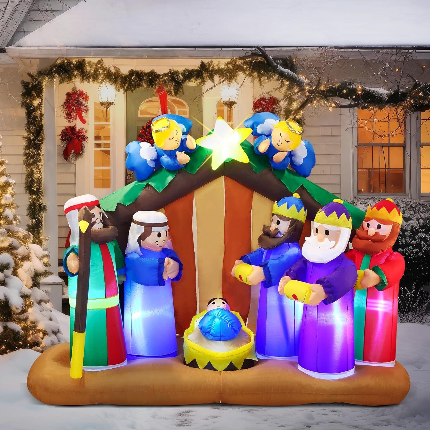 Syncfun 6 ft Christmas Inflatable Nativity Scene with Angels with Build-in LEDs