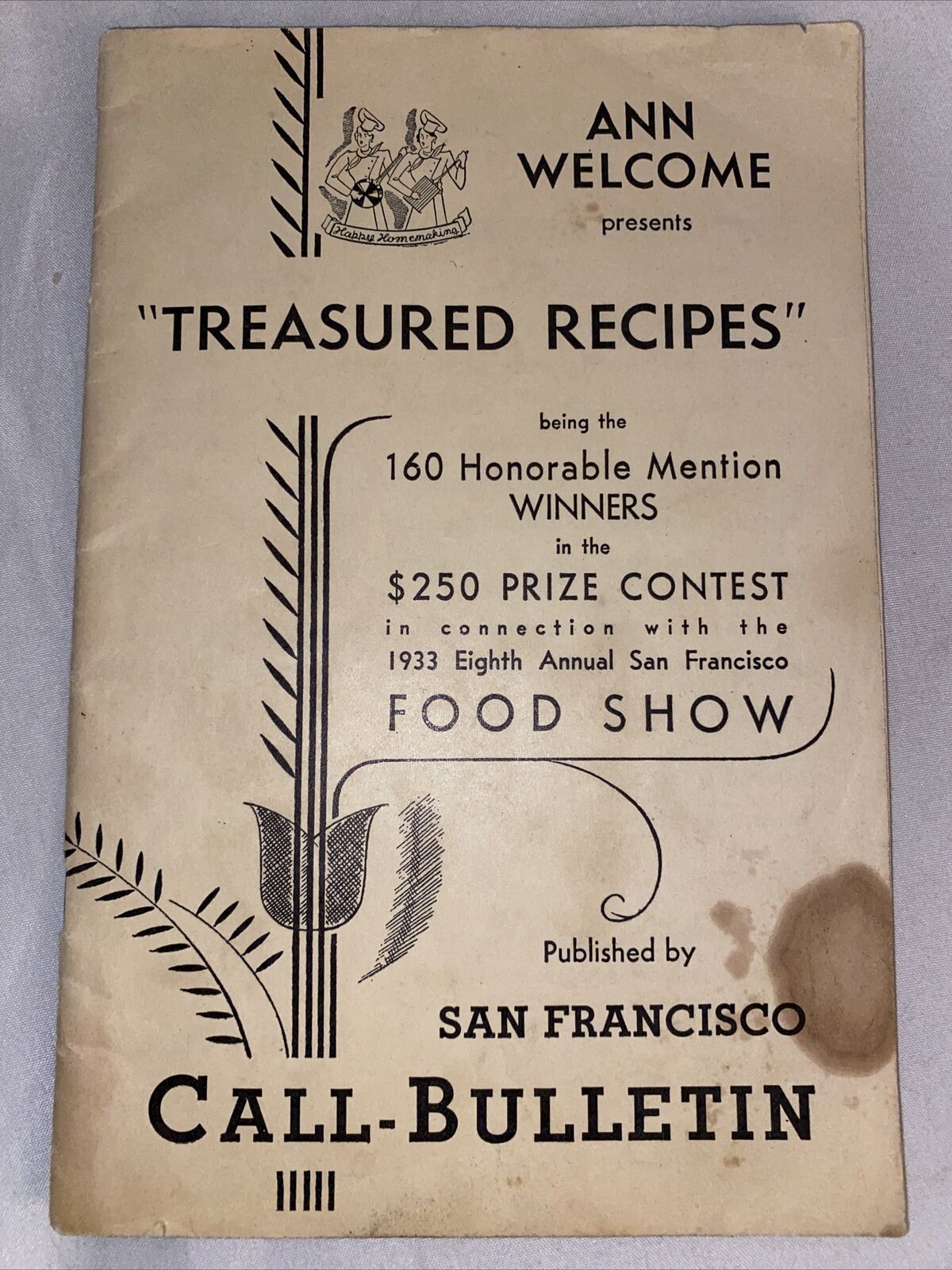 1933 The Call Bulletin San Francisco CA  Treasured Recipes Food Show Antique