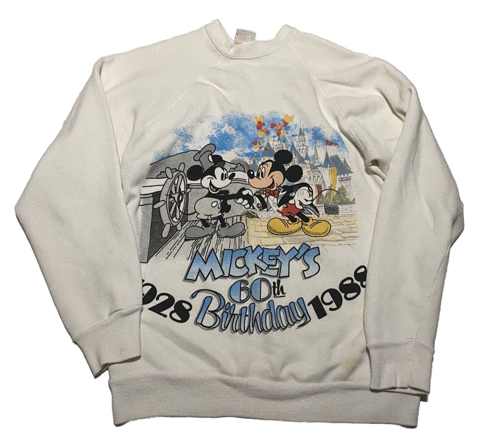 Vintage Disney Sweatshirt Adult M Medium White Mickey's 60th Birthday 1988 AC3