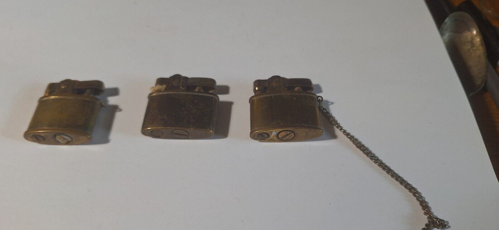 3 Vintage Small Pacton Brass Cigarette Lighters, MI Japan