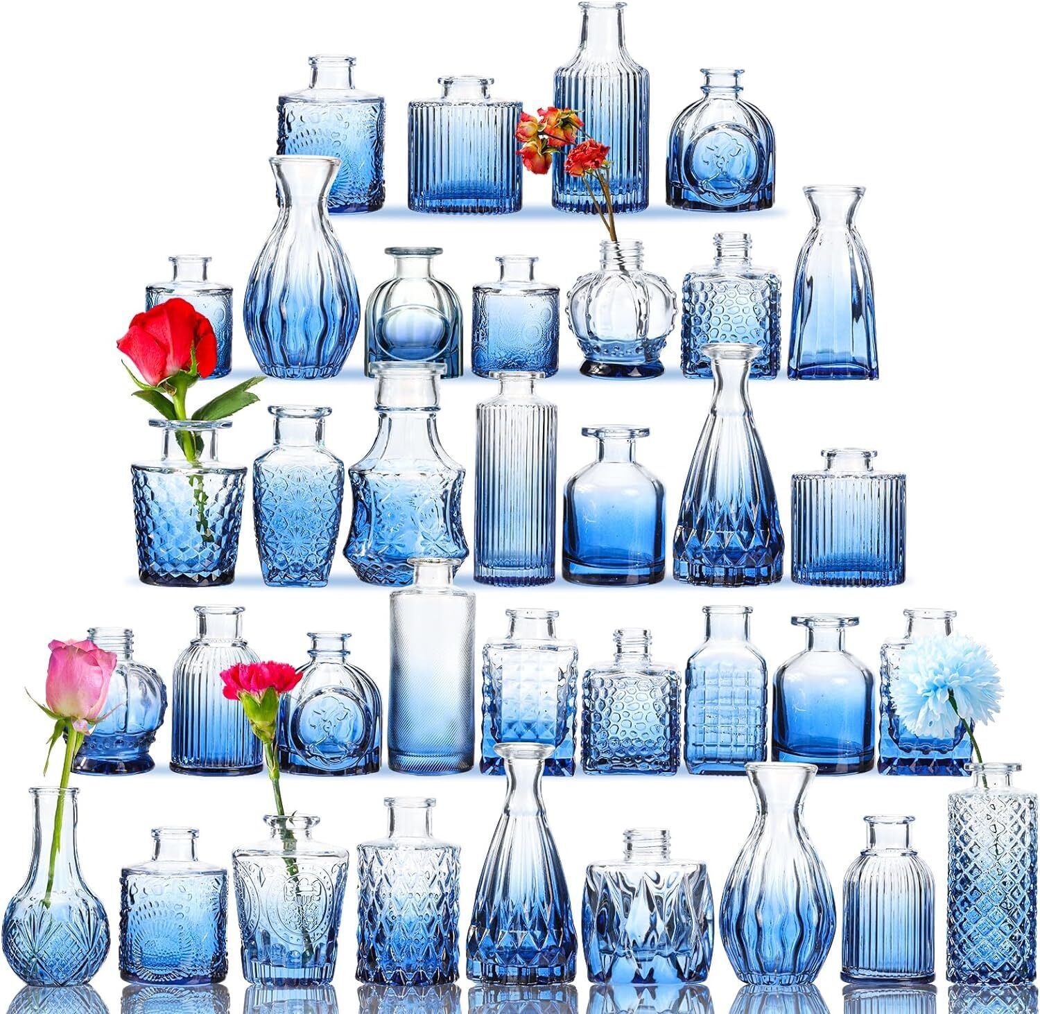 Blue Bud Vases Glass Bud Vase Set 36 Pack for Flowers Centerpieces