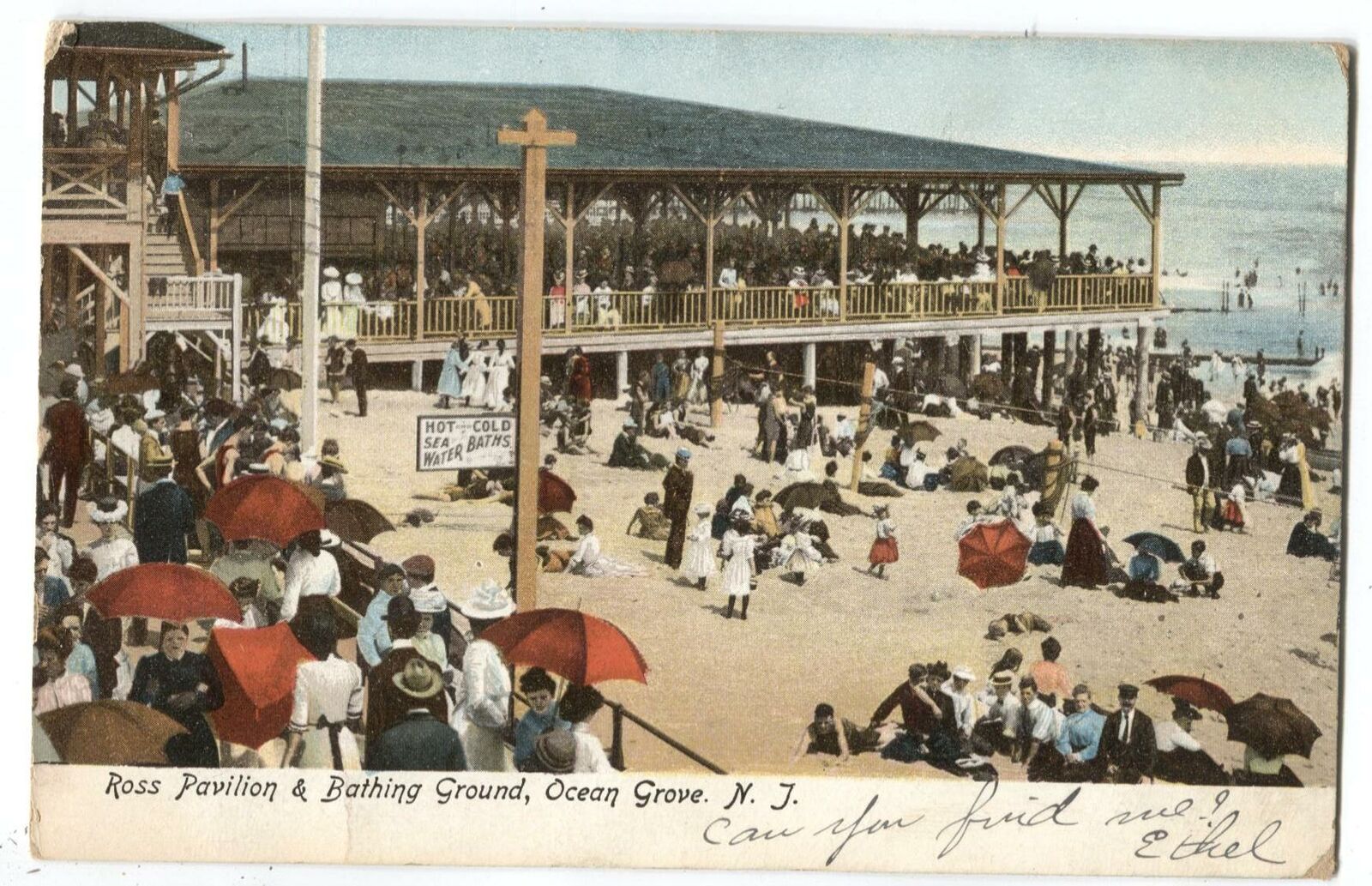 Postcard Ross Pavilion & Bathing Ground Ocean Grove NJ 1908