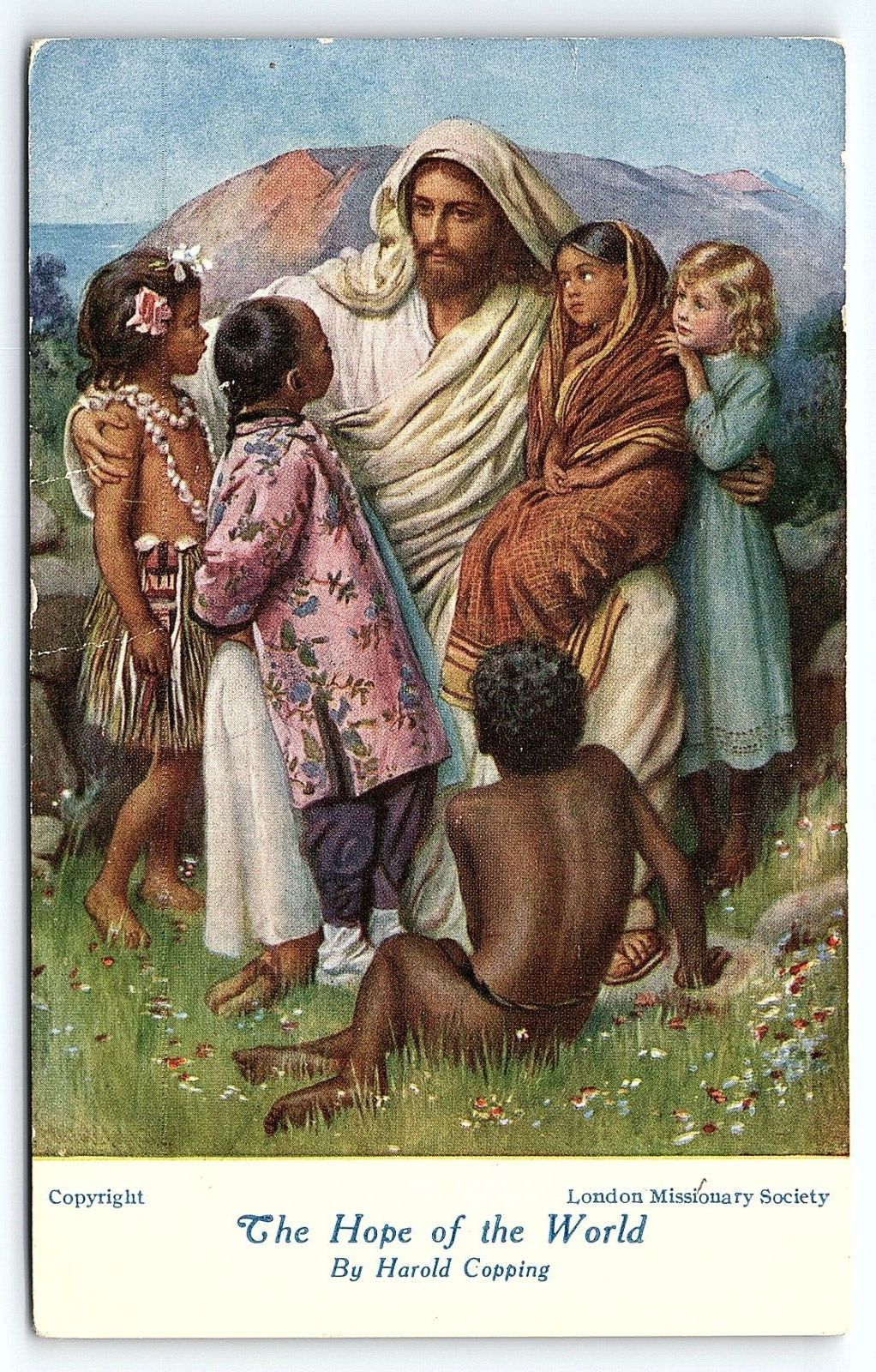 c1930 HAROLD COPPING VINTAGE JESUS CHRIST CHILDREN HOPE OF WORLD POSTCARD P3680