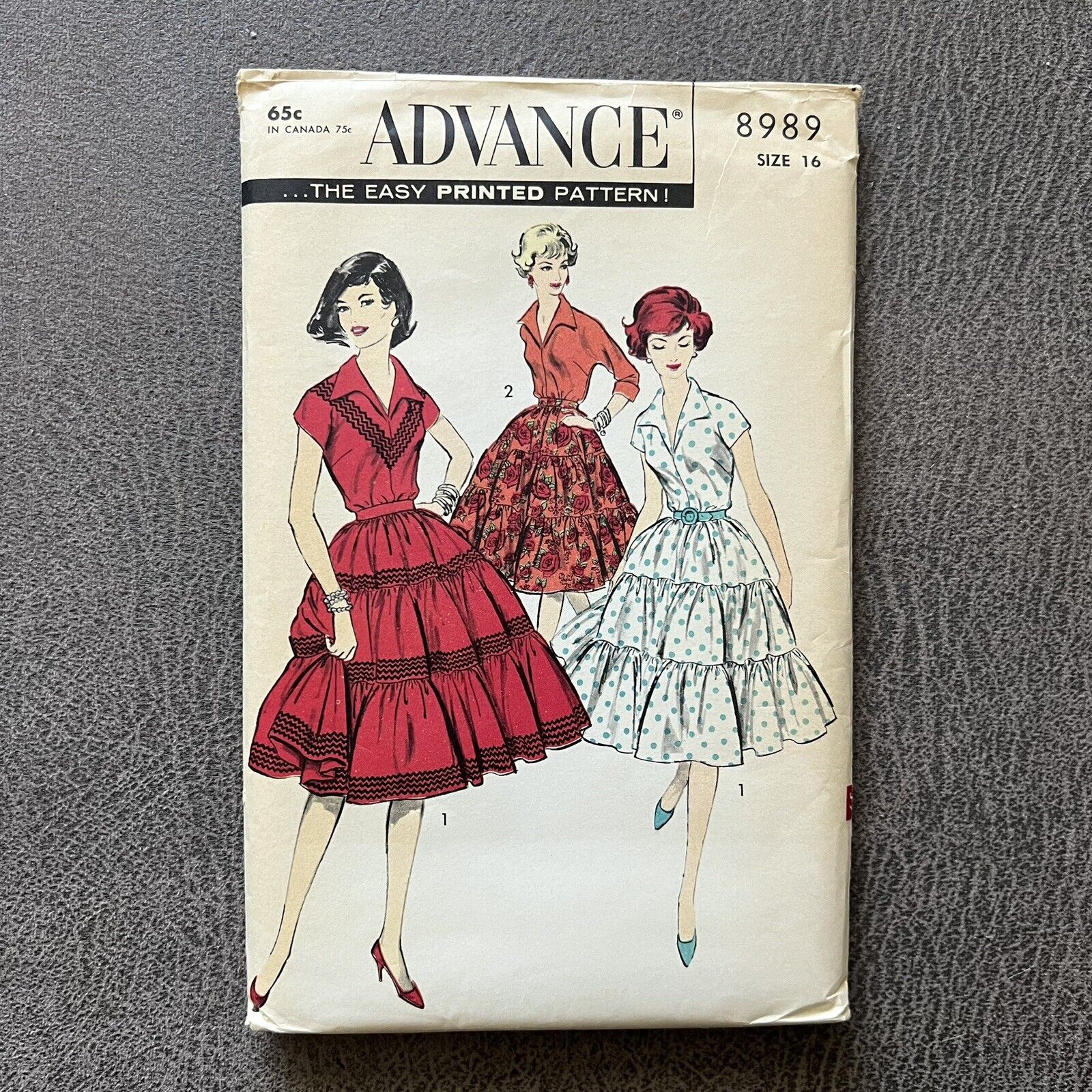 Rare 50’s Vintage Square Dance 2 Piece Dress Sewing Pattern  Advance 8989 sz 16