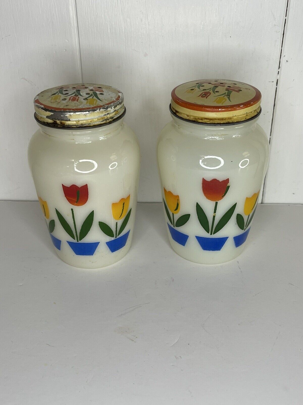Vintage Anchor Hocking Fire King Tulip Salt and Pepper Shakers