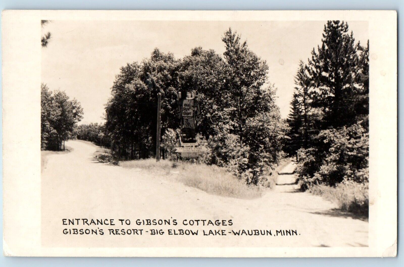 Waubun MN Postcard RPPC Photo Entrance To Gibson\'s Cottages Gibson\'s Resort