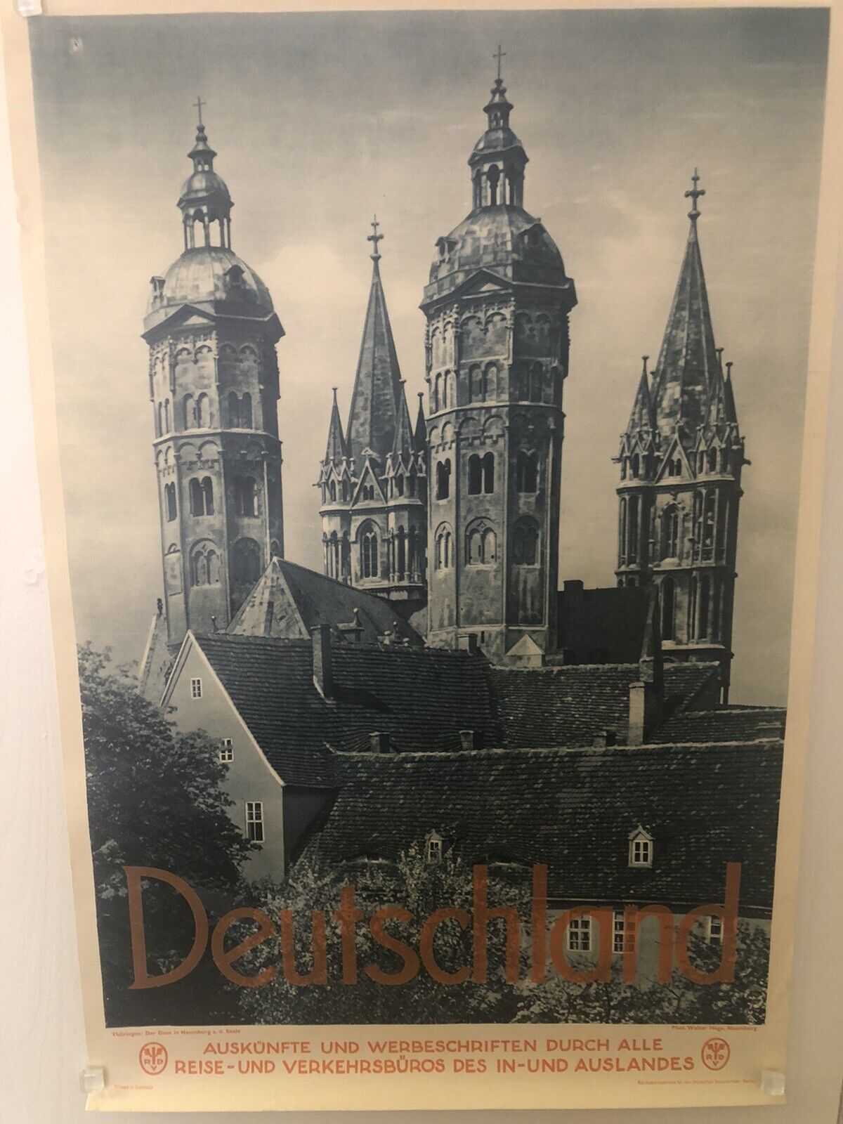 Vintage 1930’s Deutschland Castle Naumburg German Travel Poster, Rolled, 20x29