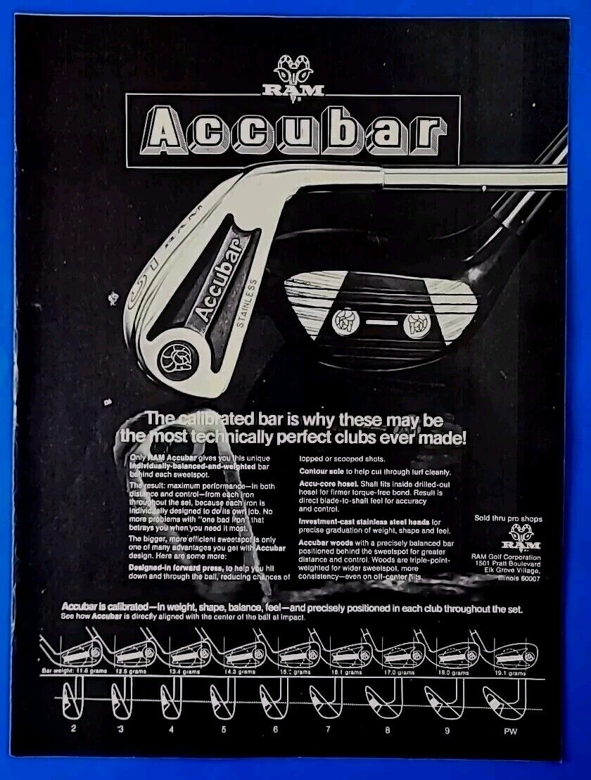 1975 RAM Accubar Golf Clubs Vintage 1970\'s Golf Print Advertisment