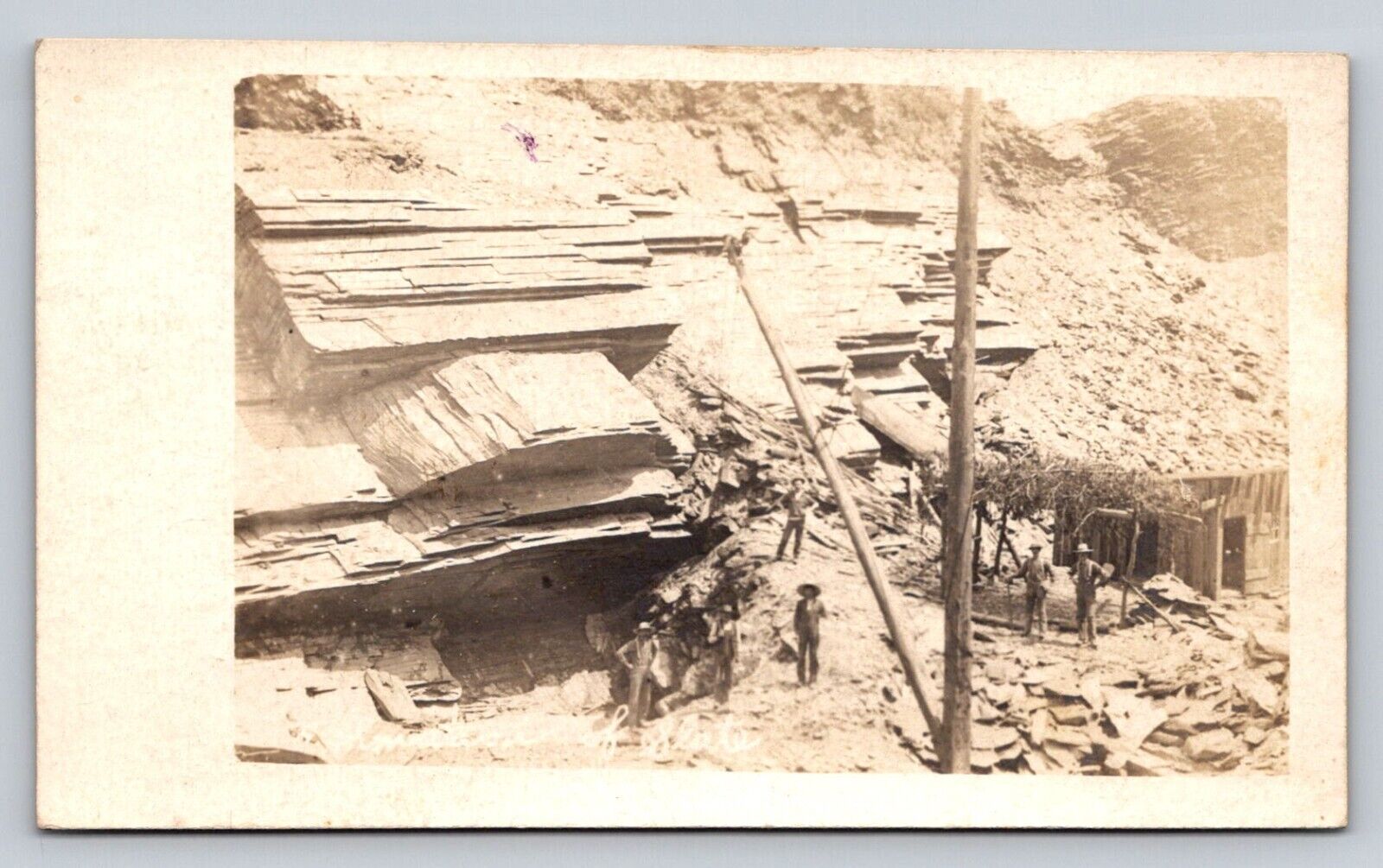 RPPC Slate Quarry Stone Cutters Workers Real Photo  P341