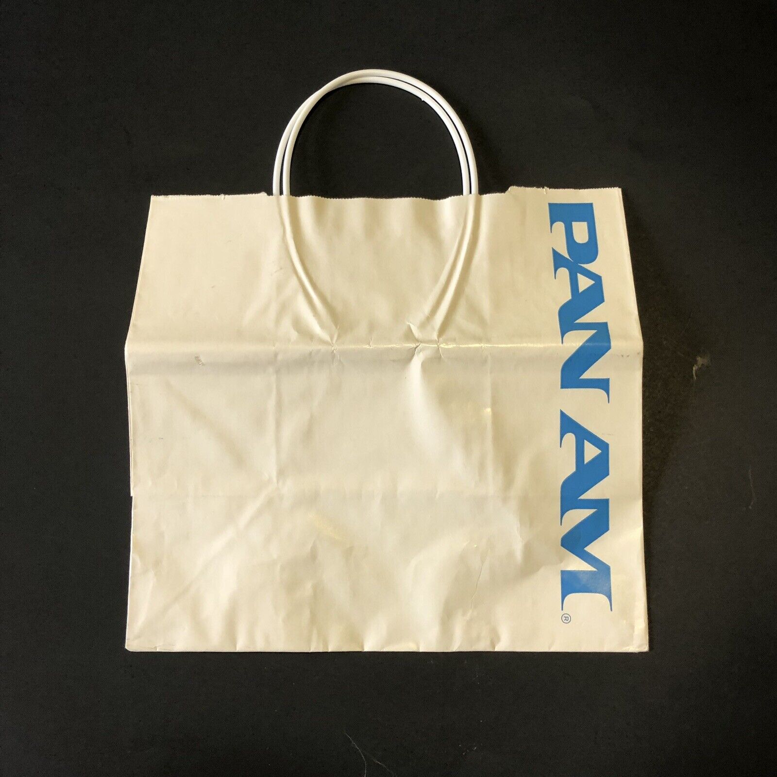 Vintage PAN AM Airlines Shopping Bag Paper Ephemera Ivory Blue Logo Air Travel