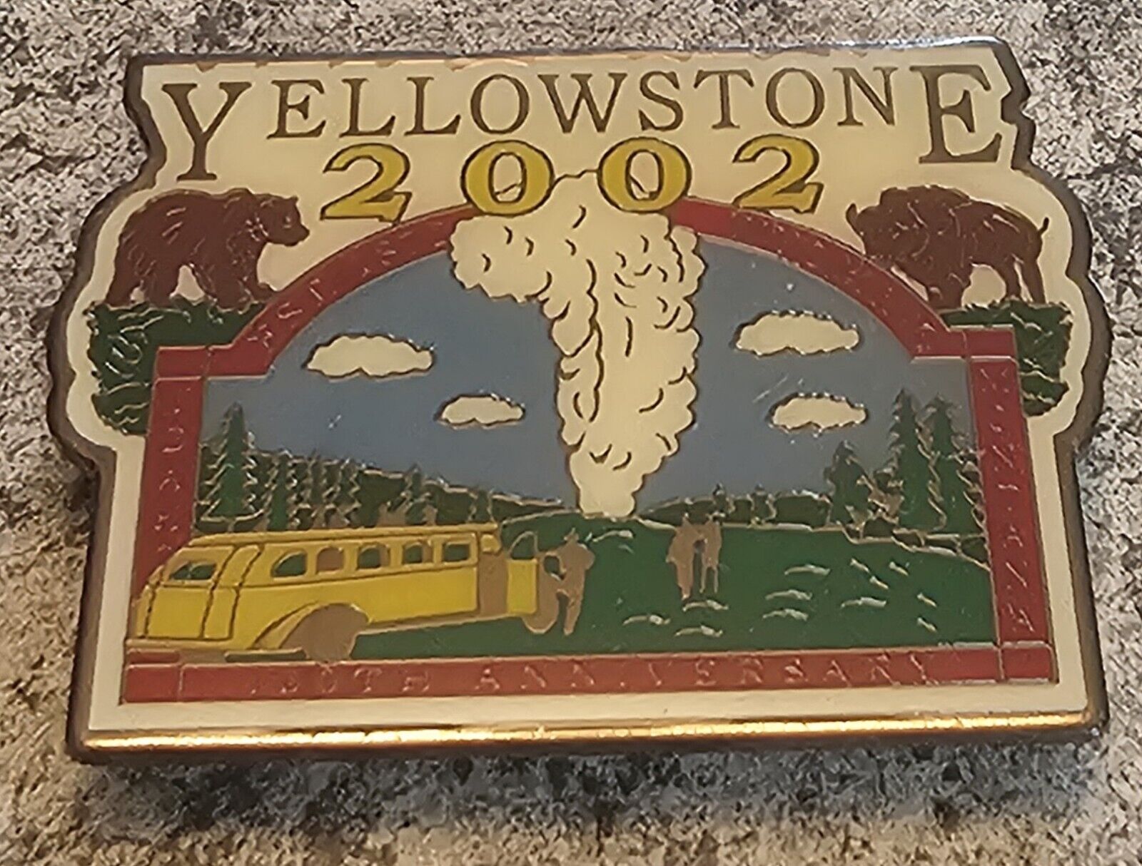 Yellowstone Park Refrigerator Magnet 2002 130th Anniversary Bus Geyser