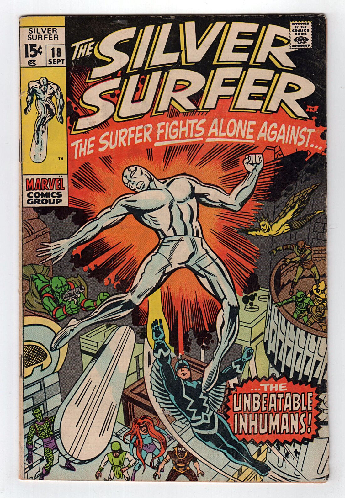 Marvel 1970 SILVER SURFER (1st Series) No. 18 FN- 5.5 vs. THE INHUMANS