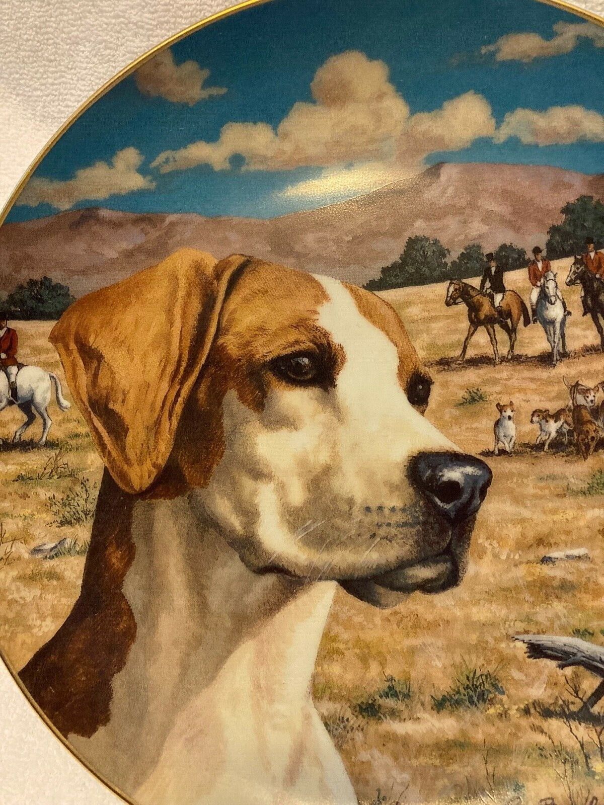 NEW Fox Hound Porcelain Plate FOX HUNT Town And Country Dog Series Reco 1990