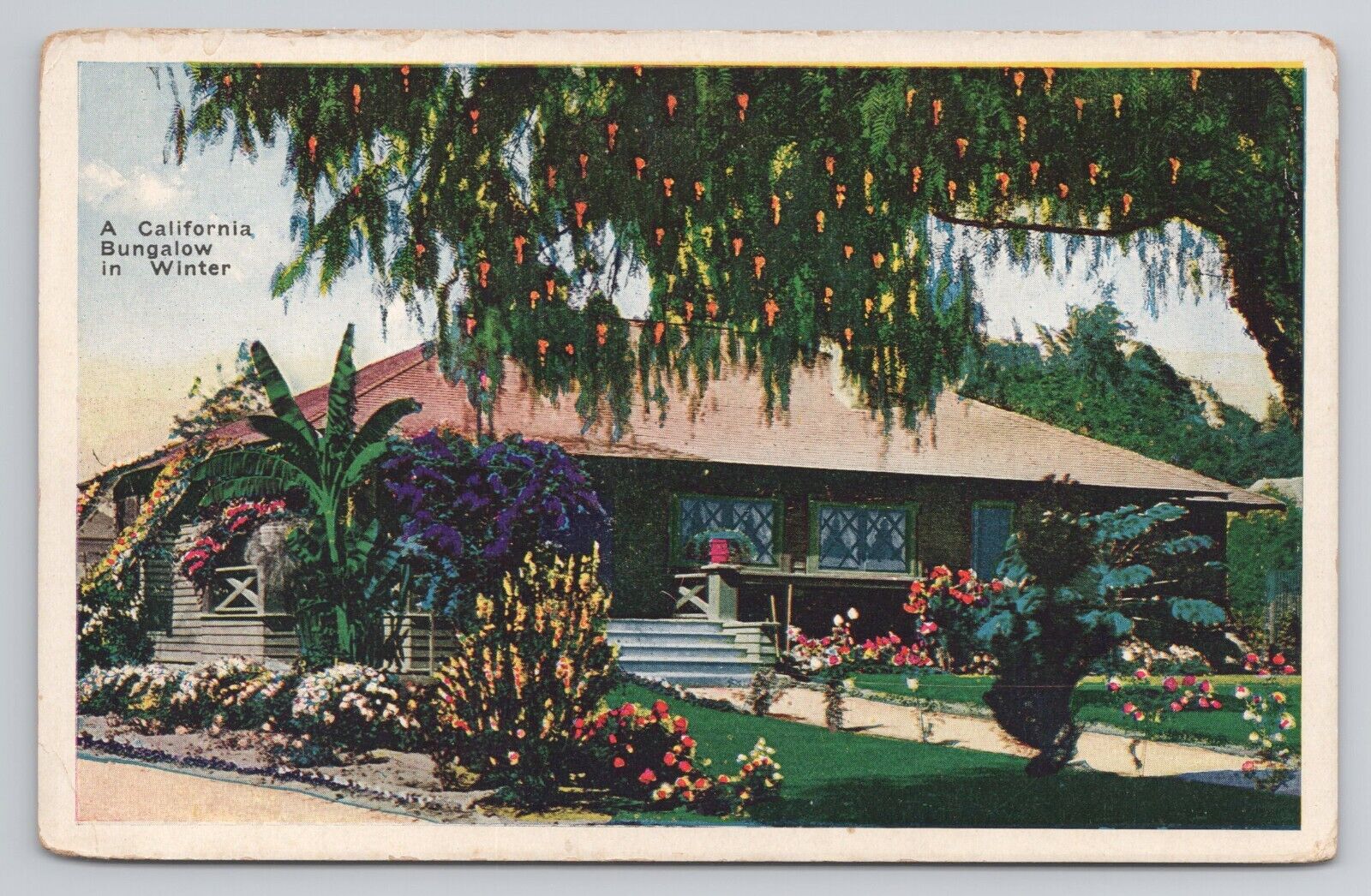 Postcard A California Bungalow in Winter