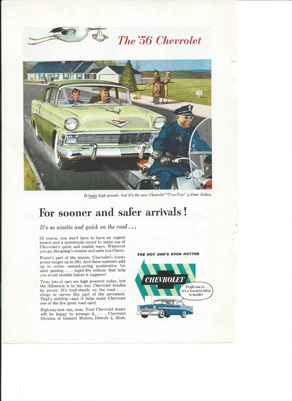 2 Original 1956 Chevrolet vintage print ad (ads): Two Ten Sedan, Bel Air 4 Dr HT