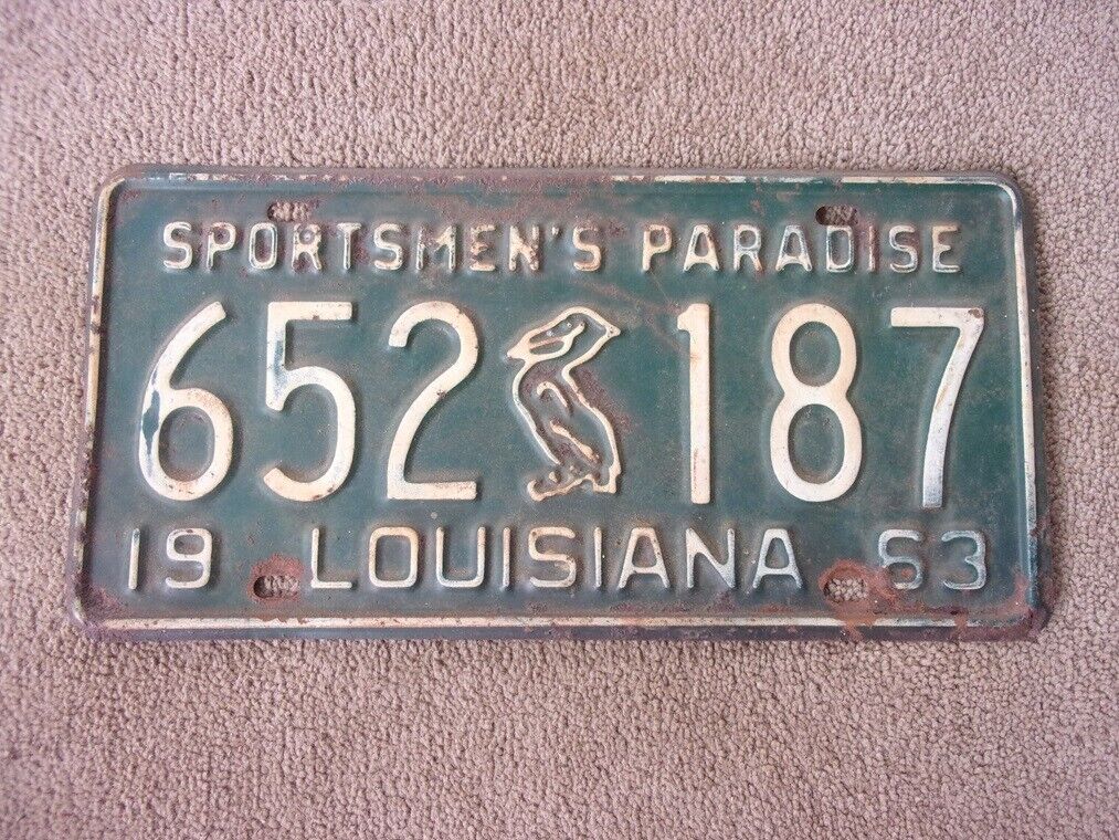 1963 LOUISIANA Pelican License Plate 652-187