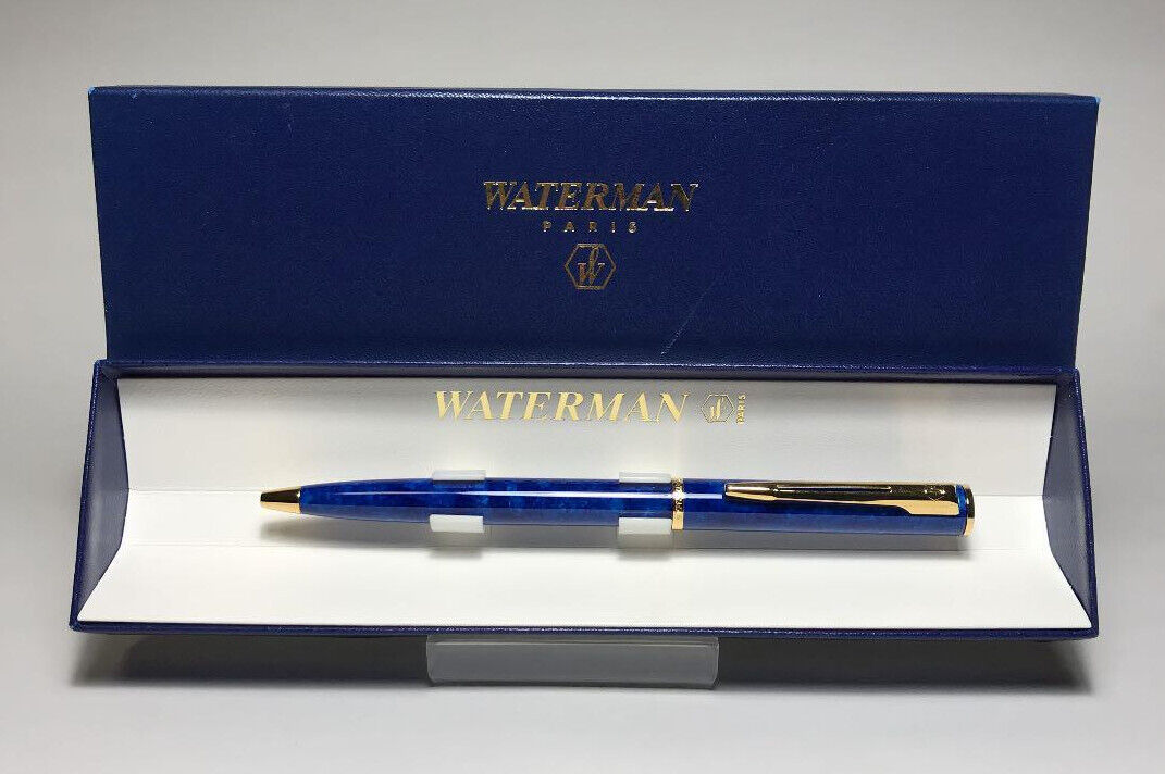 Waterman Genuine Marble Blue/Gold Knock type Ballpoint Pen wz/Box Super Rare
