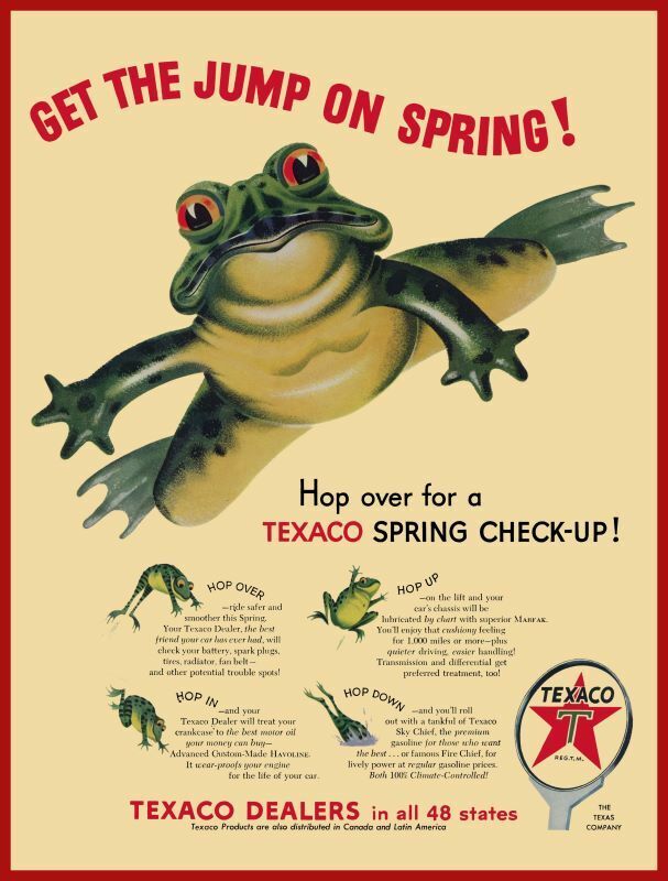 1954 Texaco Gasoline New Metal Sign: Frog Theme - Hop on Over for Service