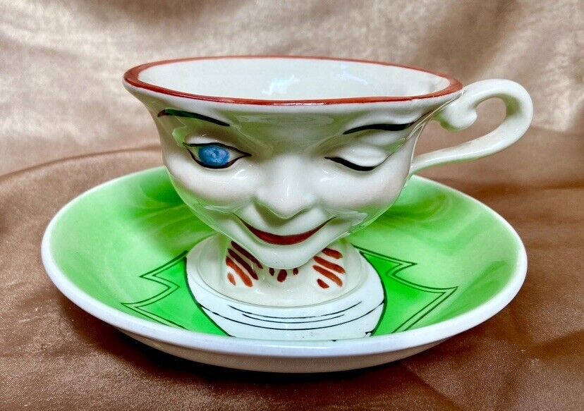 RARE So Cute Vintage Winking Man Cup AND Saucer BEST VERSION
