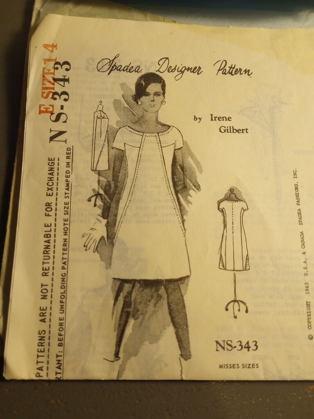 Vtg 60s Spadea Designer Sewing Pattern NS-343 Dress Mail Order 36.5\