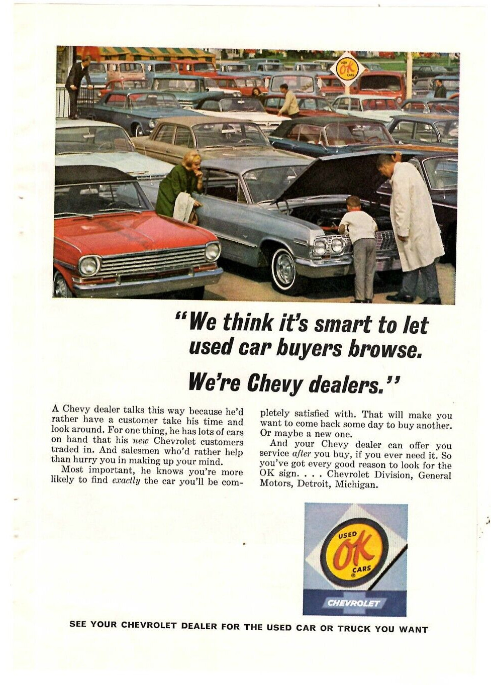 1965 Print Ad  Chevrolet Used OK Cars We think it\'s smart to let used car buyers
